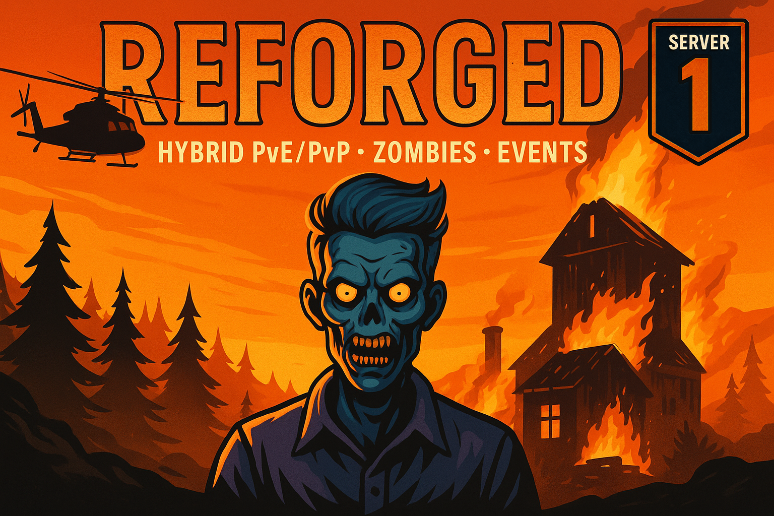 Баннер сервера Reforged Hybrid 1 | PvE/PvP Zones | Zombies | Events
